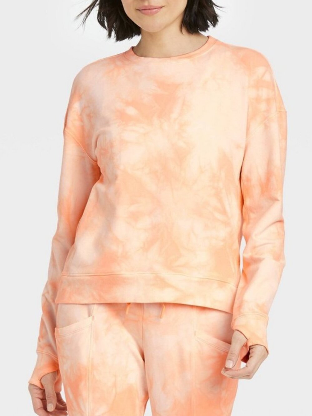 All in Motion Peach Tie-Dye Pullover Thumbholes Sweatshirt Size XL